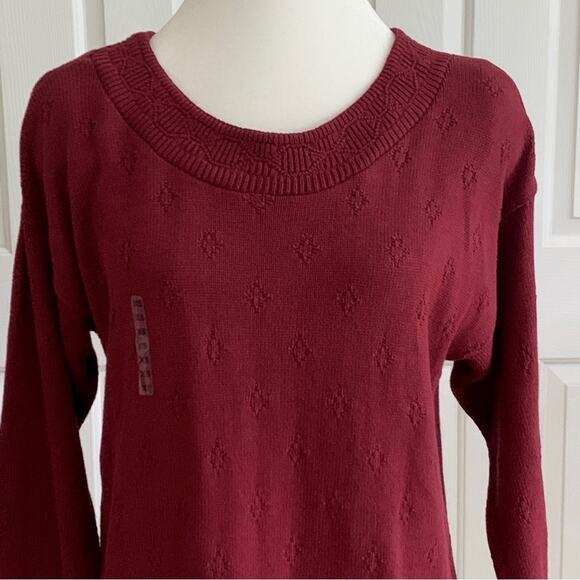 Vintage Express Sweater Tricot Burnt Red Cotton Knit Textured Scoop Neck XS NEW - Picture 12 of 12